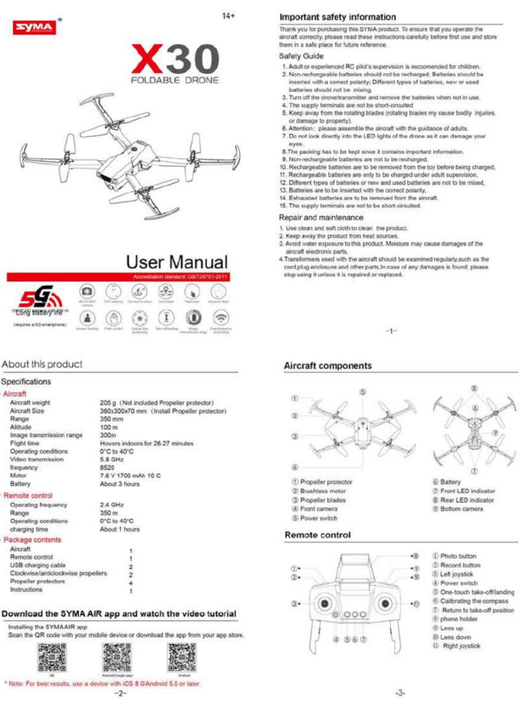 DRON SYMA X30. PÁGINA 1 DRON SYMA X30