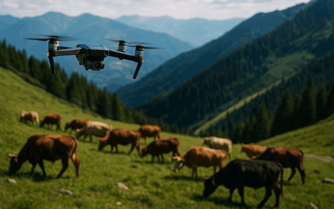 Dron, vigilando una manada de vacas.