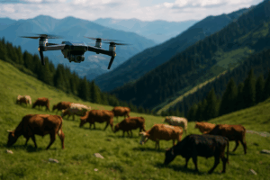 Dron, vigilando una manada de vacas.